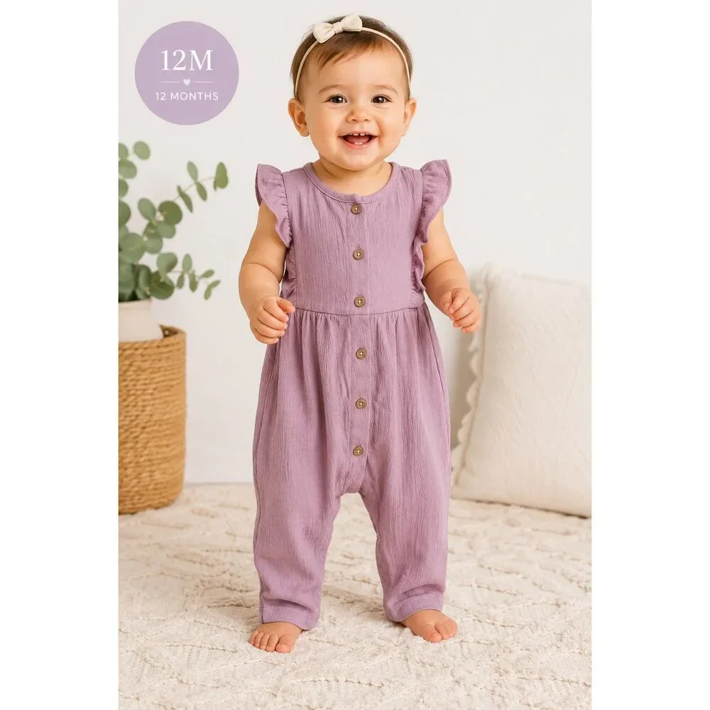 Baby Girl Lavender Gauze Ruffle Romper Jumpsuit 12M Carter’s One Piece